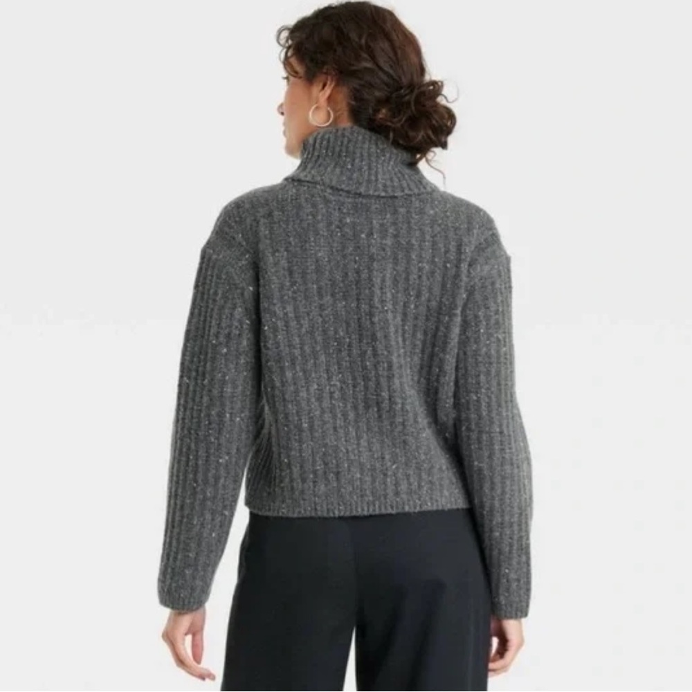 Universal Thread Dark Gray Speckled Mock Turtleneck Cashmere-Like Sweater - Picture 2 of 9